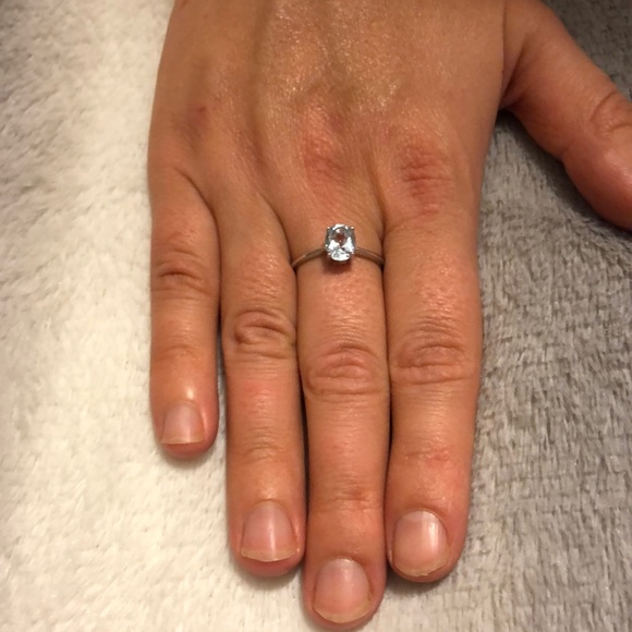 925 Sterling Silver Genuine Blue Engagement Ring - Picture 5 of 7